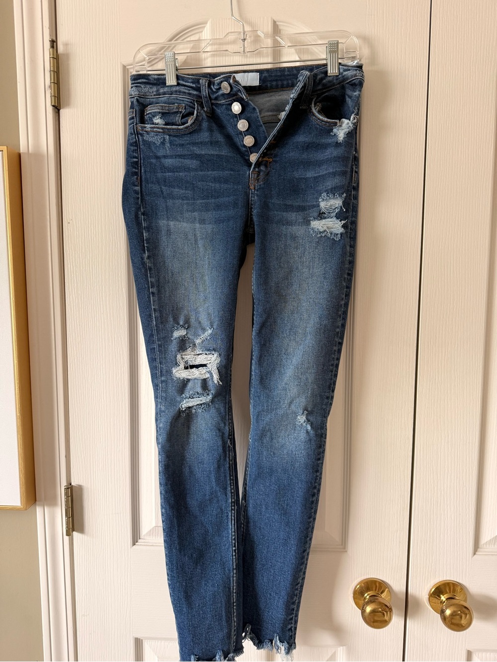 Vervet High Rise Distressed Skinny Jeans Raw Hem Size 26